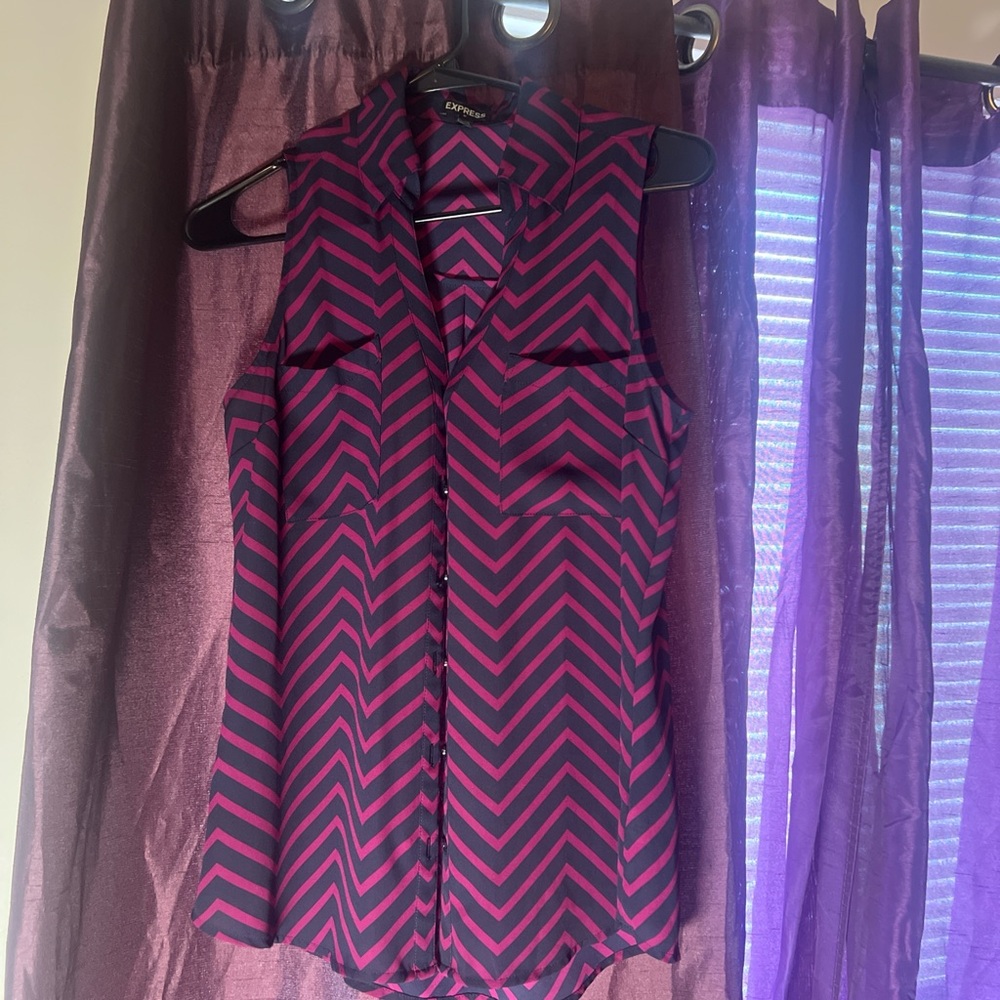 Express Chevron Sleeveless Blouse - Purple and Black